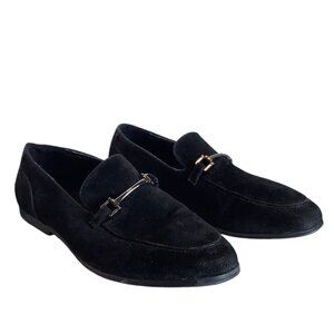 ASOS Black Faux Suede Loafers Metal Buckle‎ Men Size 9 Snaffle Horse Bit Accent